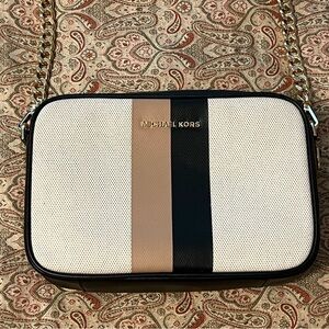 Michael Kors Cream, Tan, and Black Crossbody Bag